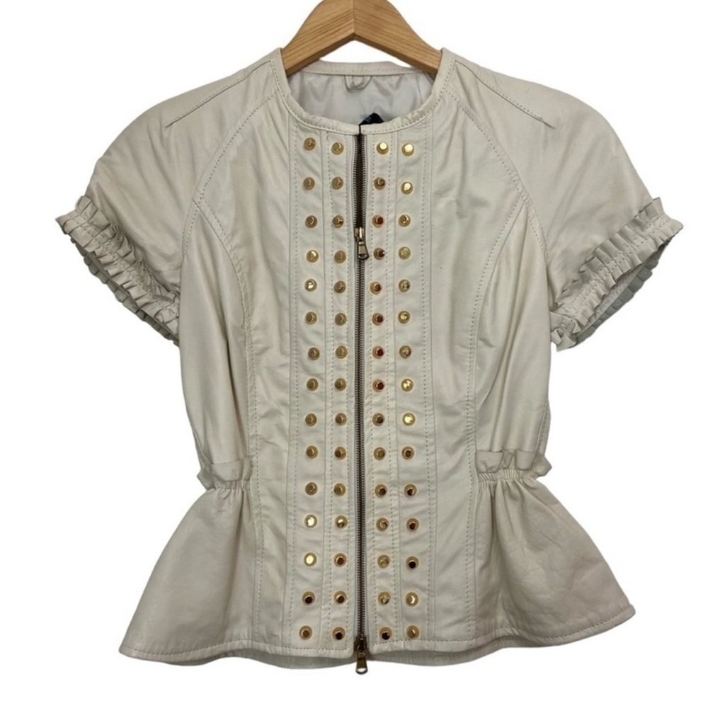 Impérial  Cream leather Jacket with Gold Studs in Medium